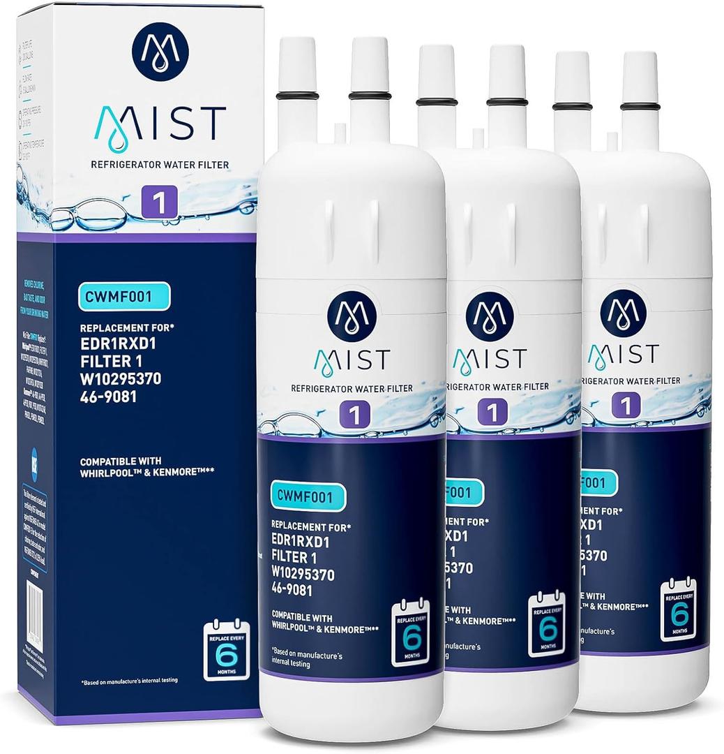 Mist EDR1RXD1 Refrigerator Water Filter Replacement for Everydrop Filter 1  Whirlpool WHR1RXD1 W10295370A, Kenmore 46-9081  3-Pack  NSF 42 & 372 Certified