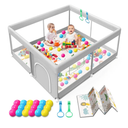 Baby Playpen with Mat, 50x50 Inch Playpen with Mat Waterproof for Babies and Toddlers Play Pen Playards Safety Gate Fence Active Center Indoor, Grey 