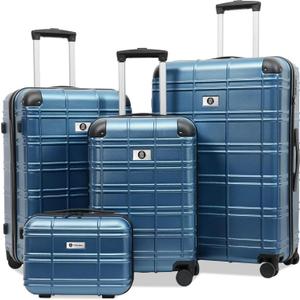 Luggage Sets 4 Piece, ABS PC Lightweight Suitcases with Wheels, Hardshell Luggage Sets Carry on Luggage Set with TSA Lock Blue (12in 20in 24in 28in)