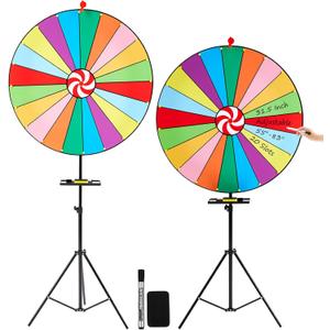 Gemscream 31.5 Inch Large Giant Prize Wheel Adjustable Height 55"-83" Floor Stand Fortune Roulette Wheel with Dry Erase Marker & Eraser, 20 Slots Spinner Game for Game Carnival and Trade Show