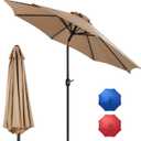 DUMOS 9FT Outdoor Patio Umbrella with Push Button Tilt and Crank, Table Umbrella, 8 Sturdy Ribs Waterproof Pool Umbrella for Market, Terrace, Beach, Outdoor Restaurant Khaki