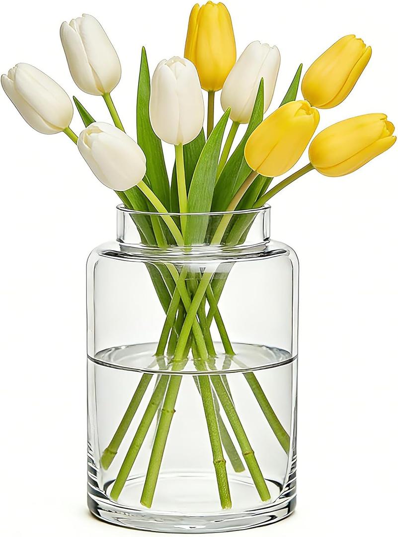 Large Flower Vase,9 Inch Large Clear Flower Vase for Bouquet, Clear Glass vase for Living Room Decor,Home Party Wedding Centerpiece,Birthday Anniversary Table Decor,Minimalist Big Vases for Office