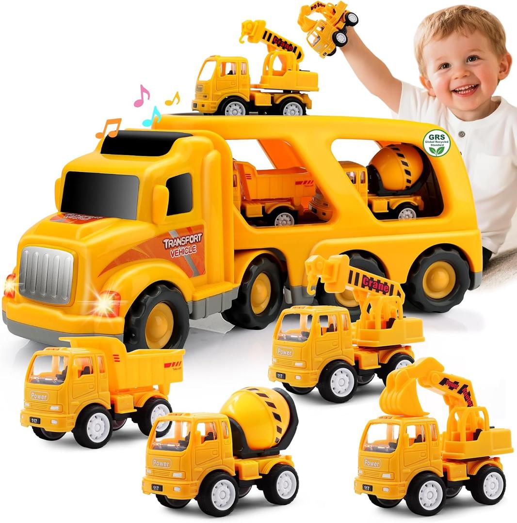 Nicmore Construction Truck Toddler Toys Car: Toys for 1 2 3 4 Year Old Boy 5 In 1 Carrier Toys for Kids Age 1-3 2-4 | 18 Months 2 Year Old Boy Christmas Birthday Gifts