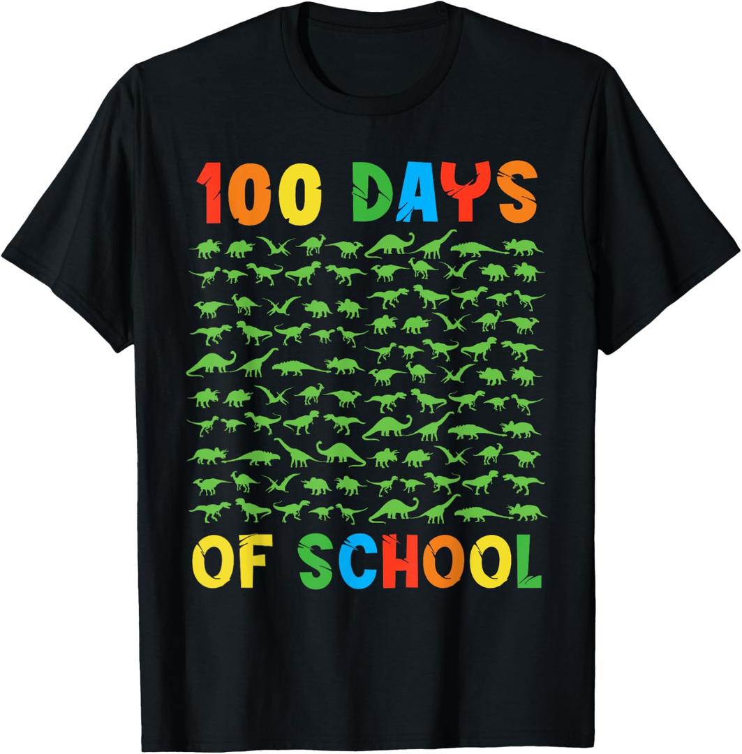 100 Days of School 100th Day Dino Dinosaur Kids T-Shirt 4T (Black)