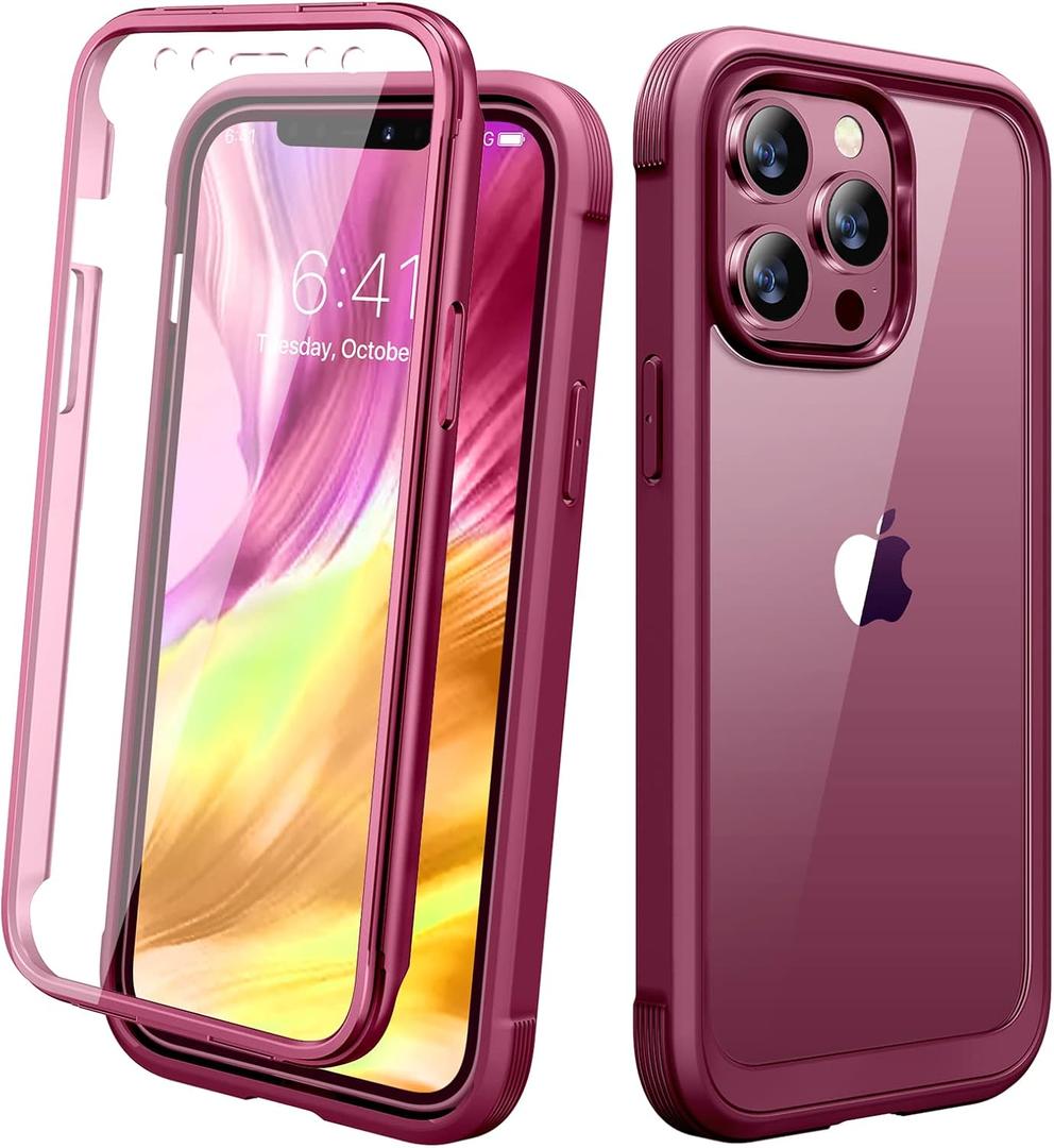 Miracase Designed for iPhone 12 Pro Max Case, Full Body Rugged Case with Built-in Touch Sensitive Anti-Scratch Screen Protector, Soft TPU Case Compatible with iPhone 12 Pro Max 6.7", Red