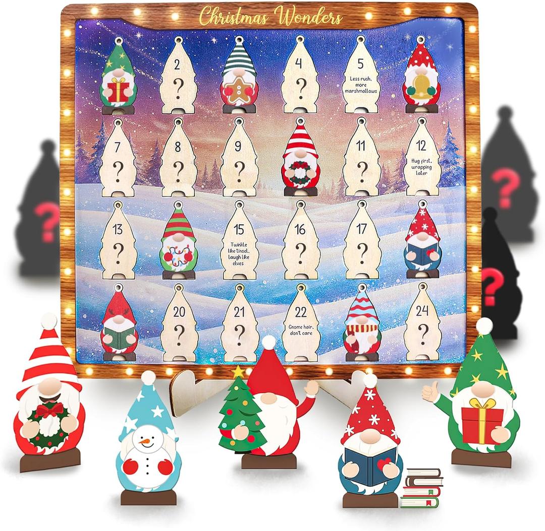 Wooden Gnome Ornaments  24 Gnomes Wooden Hanging Ornaments with Positive Quotes, Funny Gnome Ornament, Gnome Decor for Xmas Tree, Christmas Gift for Grandkids, Kids, Women, Friends, Teens