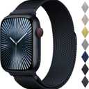 Stainless Steel Milanese Loop Compatible with Apple Watch Band 46mm 42mm 44mm 45mm 49mm 38mm 40mm 41mm men and women, Mesh Loop Magnetic Clasp Replacement for iWatch Bands Ultra Series 10 9 8 7 SE 6 5 4 3 2 1 (44/45/46/49mm(Ultra2)-M Size for6.1in-9.2in), A-Midnight)