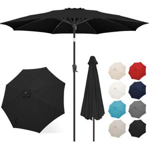 FLAME&SHADE 11 ft Patio Umbrella - Table Umbrella Outdoor with Push Button Tilt and Crank, UV Protection, 8 Sturdy Ribs, Market Umbrella for Garden, Deck, Backyard, Lawn, Pool and Beach(Black)