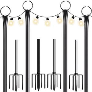 Walensee 4 Pack String Light Poles with Hook, 9.4FT Outdoor Metal Lighting Pole for Hanging String Lights,Garden Patio Decor,5-Prong Fork Steel Stand Holder for Holiday,Wedding,Easter,Party,Backyard