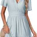 Simplee Womens 2026 Summer Mini Dress Eyelet Short Sleeve Cocktail Short Dresses Cute A Line Sun Dress with Pockets, Size S (Blue)