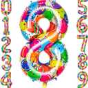 2 x Rainbow Number 8 Balloon, 40 Inch Large Colorful Foil Number Balloons Eight Balloons for 8th Birthday, Huge Mylar Numbers 8 Year Old Birthday Party Supplies Balloons