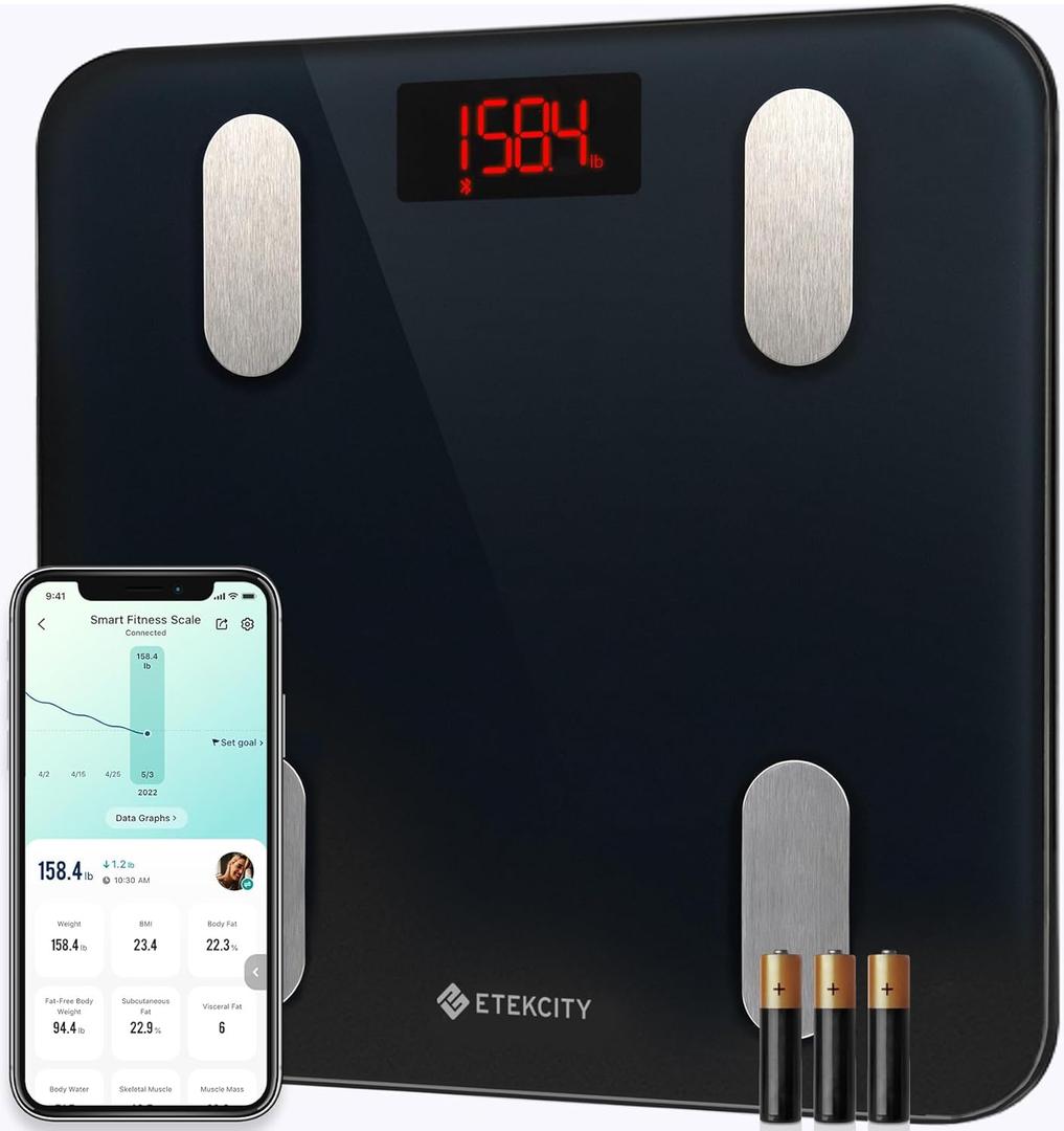Etekcity Smart Scale for Body Weight, Digital Bathroom Weighing Machine Fat Percentage BMI Muscle, Accurate Composition Analyzer People, Bluetooth Electronic Measurement Tool, 400lb (11.8 x 11.8 inches, Classic Black)