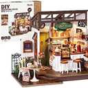Rolife Coffee Shop Miniature Dollhouse Kit with LED Lights - DIY Crafts for Adults, Birthday Gifts and Hobbies