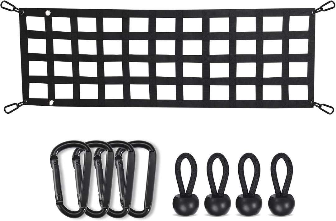 Lucky Straps Tailgate Net for Pickup Truck Bed, 60'' x 18'' Heavy Duty Tailgate Cargo Netting for Full Size Truck, Easy-to-use Tailgate Mesh for Chevrolet, Ford, Toyota, GMC, Jeep (Black)