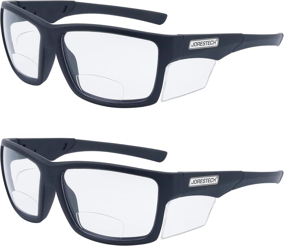 JORESTECH Safety Bifocal Glasses Classic Design With Side Shields ANSI Z87+ Anti Scratch With UV Protection (Black frame with 2.5 Diopter Clear Lens, 1 Pair)