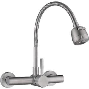 Wall Mount Kitchen Sink Faucet with Sprayer 8 Inch Center, Brushed Nickle Stainless Steel Sink Mixer Tap, Laundry Utility Faucets with Dual Functional Sprayer