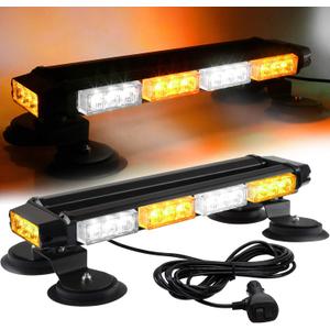 ASPL 16.8 Inch LED Strobe Flashing Light Bar, 26 Flashing Modes High Intensity Emergency Hazard Warning Beacon Lights with Magnetic Base for Car Trucks Trailer Roof Safety (Amber White Amber White)
