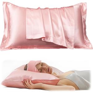Satin Pillowcase for Hair and Skin, Soft and Cooling Similar to Silk Pillow Cases Queen Size Set of 2 with Envelope Closure Gift for Women Men Beauty Sleep, 20x30 Inches, Pink