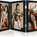 DecorUhome Triple 8X10 Picture Frame Vertical, Engineered Wood Trifold Photo Frame with Plexiglass for Tabletop Display, 8X10, Black