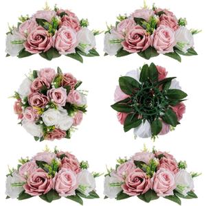 BLOSMON Dusty Rose Flowers Centerpieces: 6 Pcs Pink Roses Artificial Flowers Balls for Wedding Dinning Table - Fake Silk Kissing Floral Arrangement for Home Party Event Decor