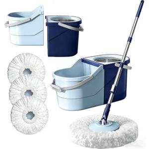 Spin Mop & Bucket System with 4 Washable Microfiber Mop Pads – Ideal Hardwood Floor Mop with Bucket for All Hard Surface Cleaning