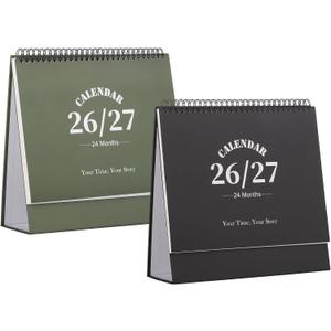 Desk Calendar 2026-2027, 2 Years Calendar Runs from Jan. 2026 until Dec 2027, Table Monthly Planner with Stickers for Home,Office,School Organization(L-Black+Green,9.8" x 9.6")