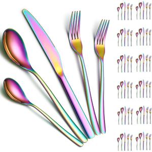 Silverware Set 60 Pieces Service for 12, ReaNea Rainbow Flatware Set, Titanium Plating Cutlery Set Include Dinner Knives, Dinner Spoons, Dinner Forks, Teaspoons, Salad Forks, Dishwasher Safe