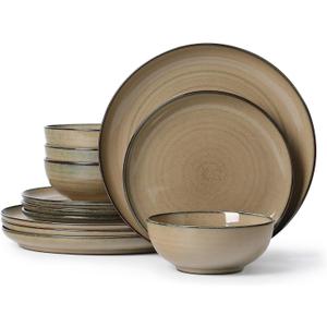 Ceramic Dinnerware 12 Pieces Dinnerware Sets Cereal Bowls Reactive Change Glaze Dish Sets, Modern Stoneware Dishe