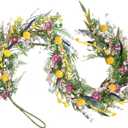 70-Inch Spring Summer Flower Garland for Mantle, Floral Garland with Colorful Wildflowers, Forsythia & Lavender Flowers for Decor, All Year Round Artificial Flower Garlands for Home Decor