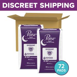 Poise Overnight Incontinence Pads for Women, Ultimate Absorbency, 72 Count (2 Packs of 36) 