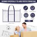 Windyun 1 Pack Large Poster Storage Bag 48" x 36" Bulletin Board Holder Art Portfolio Case PVC Art Portfolio Container Storage Box with Pocket for Classroom Teacher Organization (Blue)
