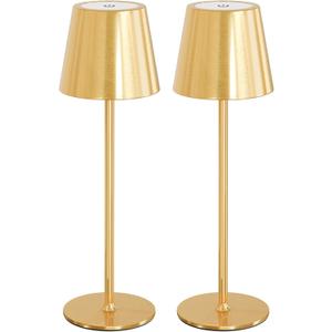 uuffoo 2 Pack Cordless Table Lamp Rechargeable 5000mAH Battery Operated Lights Touch Control LED Portable Desk Lamps 3 Color Dimming for Outdoor Coffee Bedroom Kitchen (Gold)