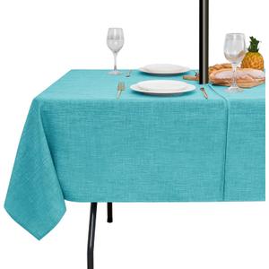 LUSHVIDA Outdoor Tablecloth with Umbrella Hole - Patio Table Cloth Zippered Rectangle 60x102 Inch, Teal Linen-Look Polyester Table Cover Water Resistant for Picnic Outside