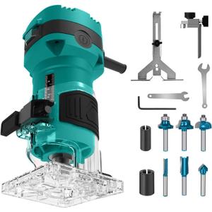 Router Tool For Woodworking, 32000 RPM Compact Palm Wood Routers, Trim Router with 6 Wood Bits, 1/4" Collets and 8mm/12.7mm Adapter
