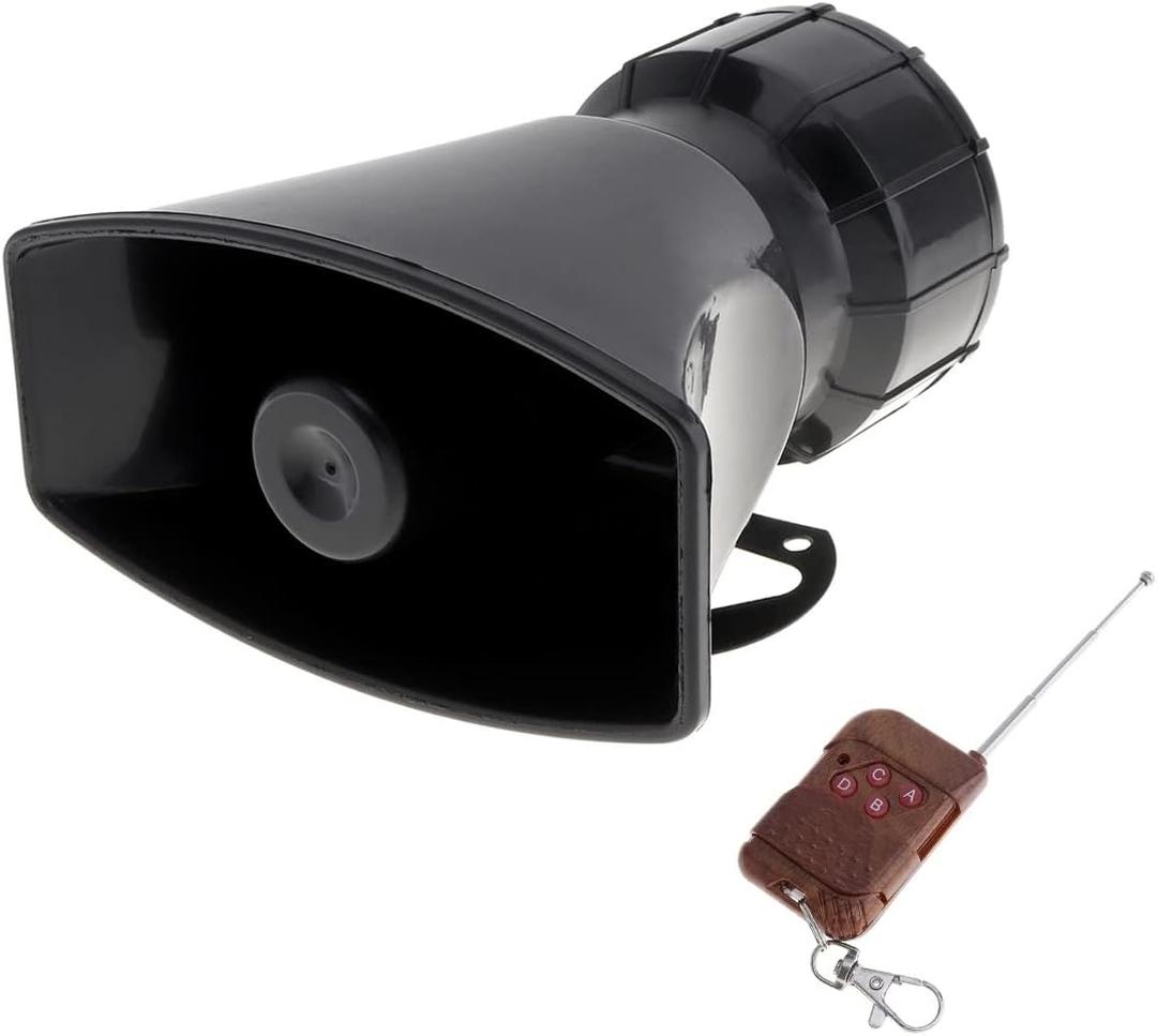 7 Sounds Loud Car Warning Alarm Police Fire Siren Horn Speaker with Brown Remote Controller 12V 100W(1PC Remote Controller)