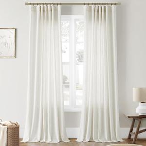 Joywell Linen Long Curtains 96 Inches Long for Living Room 2 Panel Set Light Filtering Neutral Modern Farmhouse Boho Semi Sheer 96 Inches Length 8 ft Window Curtain for Sliding Door Patio (Natural)