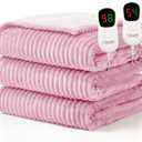 Homemate Electric Heated Blanket King Size - 100"x90" Heating Blanket King Size Dual Control 1/2/4/6/8 Hours Auto-Off 10 Heat Level Over-Heat Protection Soft Flannel Sherpa ETL Certification (06 - Pink(striped))