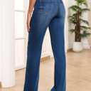 Sidefeel Women's Straight Leg Jeans High Waisted Stretchy Elastic Waist Trendy Wide Leg Denim Pants Dark Blue Size 14