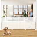 120" Extra Wide Retractable Baby Gates Dog Gate, Long Mesh Gate Pet Gate for Large Opening, 34" Extra Tall Child Safety Gate with Reinforced Strips for Stairs Hallways Doorways Deck Indoor Outdoor