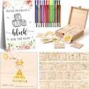 Marsui 78 Pcs Baby Shower Fun Decorate a Block Game 52 DIY ABC Letter Blocks 24 Watercolor Pen 1 Sign 1 Wooden Box with Hinged Lid for Baby Shower Gender Reveal Party Supplies(Flower)