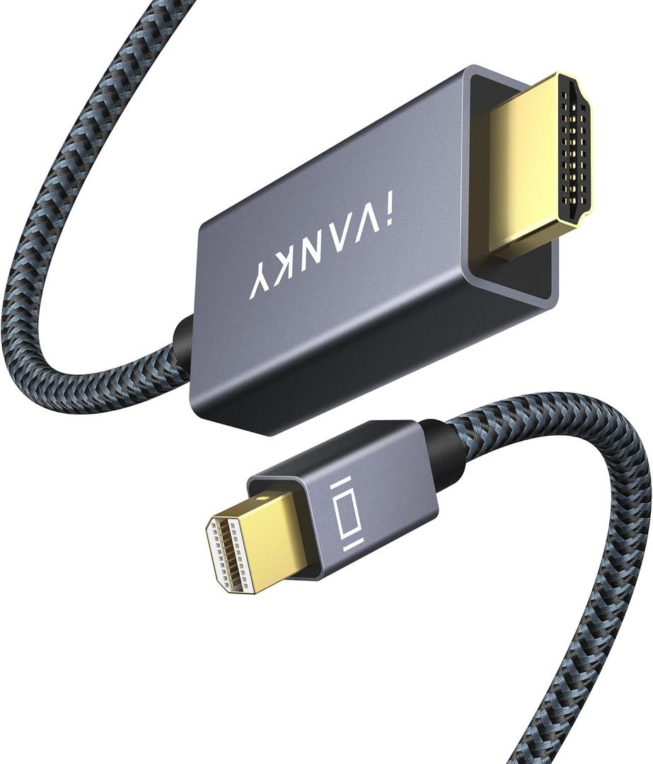 IVANKY 4K Mini DisplayPort to HDMI Cable 10FT, 4K@60Hz Unidirectional Mini DP to HDML Cable, Braided/Alum Shell, Thunderbolt 2 to HDMI Cable for MacBook, Surface Pro/Dock, Monitor, Projector - 10FT