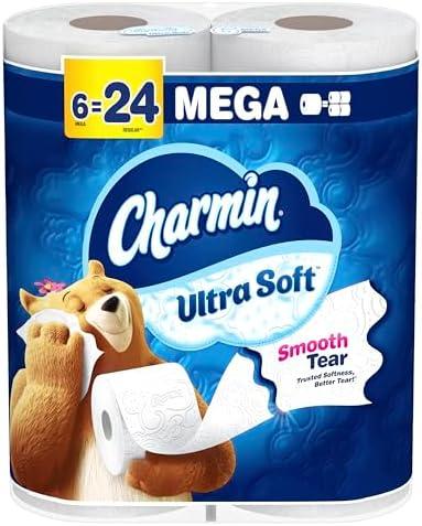 Pack of 2 Charmin Ultra Soft Toilet Paper 6 Mega Rolls = 24 Regular Rolls