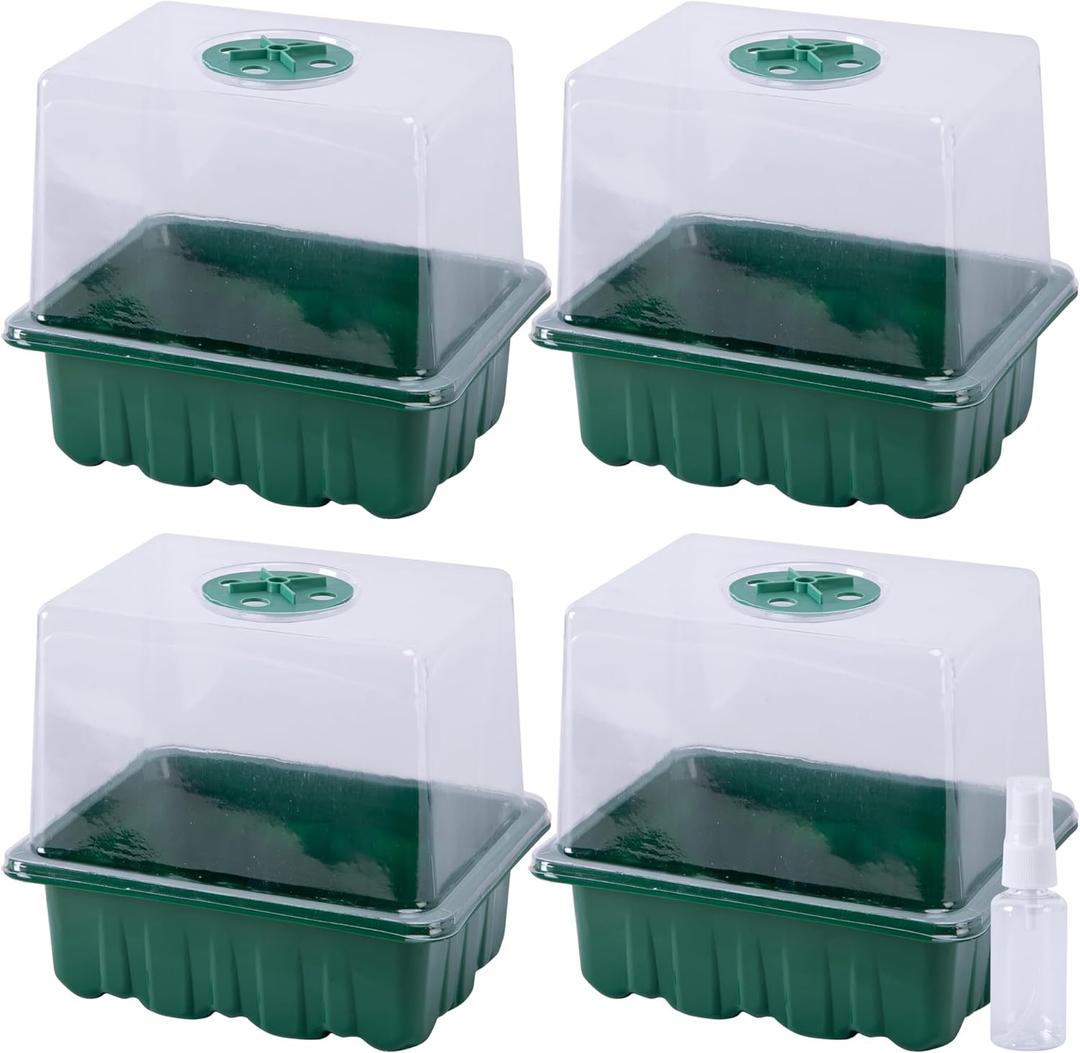 DECOHS 4 Pack Monotub Mushroom Grow Kit, 6.5" x 5" x 6.5" Small Mushroom Fruiting Chamber Propagation Boxes, Monotub Mushroom Growing Box Mini Greenhouse with Spray Bottle for Horticulture Supplies