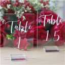 UNIQOOO Acrylic Wedding Table Numbers 1-15 with Stands | 4x6 inch Printed Calligraphy, Clear Table Number Signs and Holders | Perfect for Wedding Reception, Centerpiece Decoration, Event, Party