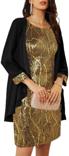 GRACE KARIN Women's Sequin Dress Wedding Guest Dresses Mother of the Bride Dresses Formal Dress Two Piece Dress Knee Length, Large