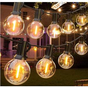 GLUROO 120FT Outdoor String Lights, G40 LED Patio Lights with 64pcs Bulbs, Waterproof Shatterproof Dimmable Globe Hanging Outdoor Cafe Bistro Porch Outside Light, 2Packs * 60ft