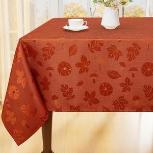 Moosfor Thanksgiving Tablecloth Rectangle 60x120 Inch, Waterproof Autumn Pumpkin Mushroom Jacquard Table Cloth, Damask Fabric Table Covers for Harvest Parties, and Fall Decor, Terracotta
