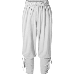 Kids Renaissance Ankle Banded Pirate Pants Medieval Viking Lace Up Tapered Trousers Halloween Costume (8-10 Years, White)