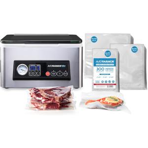 Avid Armor USV20 Ultra Series Chamber Vacuum Sealer Machine with Removable 11.5-Inch Bar for Wet Foods & Meat + 300 Pre-Cut BPA-Free Chamber Sealer Bags, Assorted Sizes 6"x10", 8"x10", 11"x10