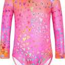 Snowheart Long Sleeve Leotards for Girls Size 8-9 Years Old Metallic Hotpink Hearts One Piece Long Sleeve Bodysuits